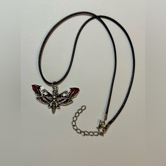 Moth Skull Gothic Necklace Black Leather Cord Choker Necklace Adjustable New - Picture 3 of 5